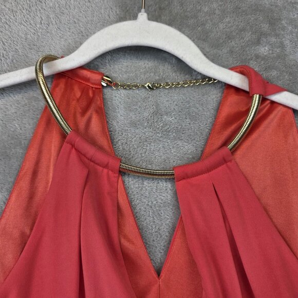 Bebe Dress Womens Extra Small Coral Pleated Mini Gold Necklace Halter Party - Picture 2 of 11